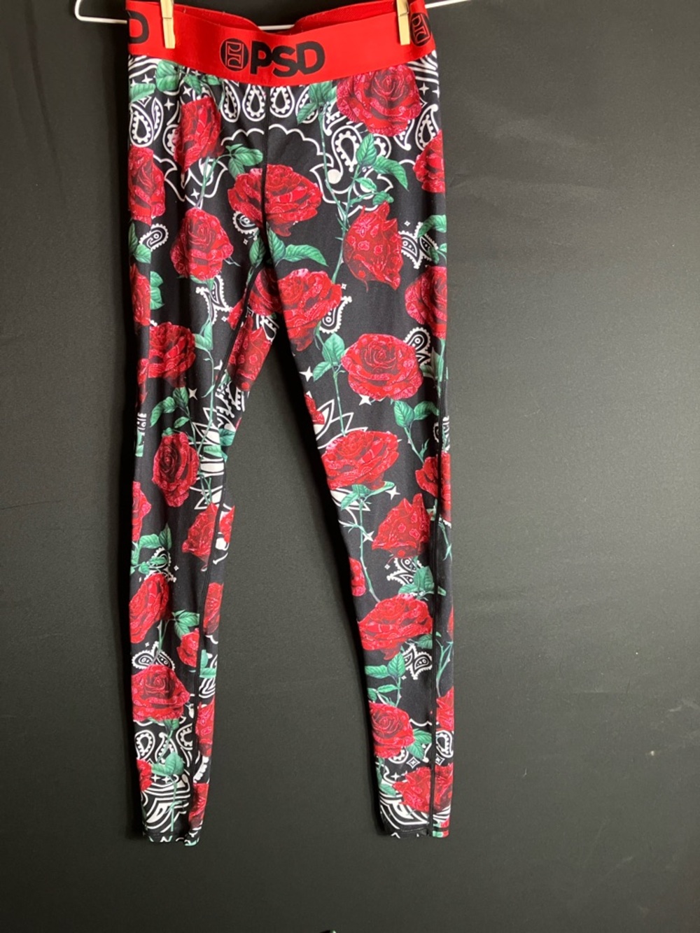 PSD Red Rose Print Leggings with Black Base